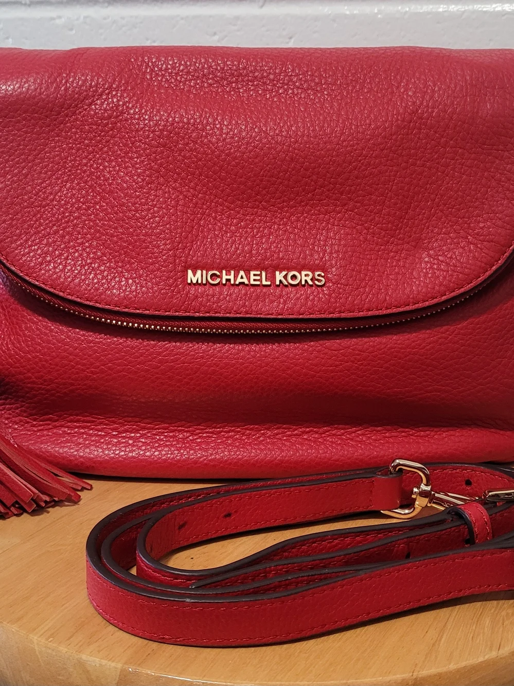 Michael Kors Red Leather Shoulder Bag with Tassel